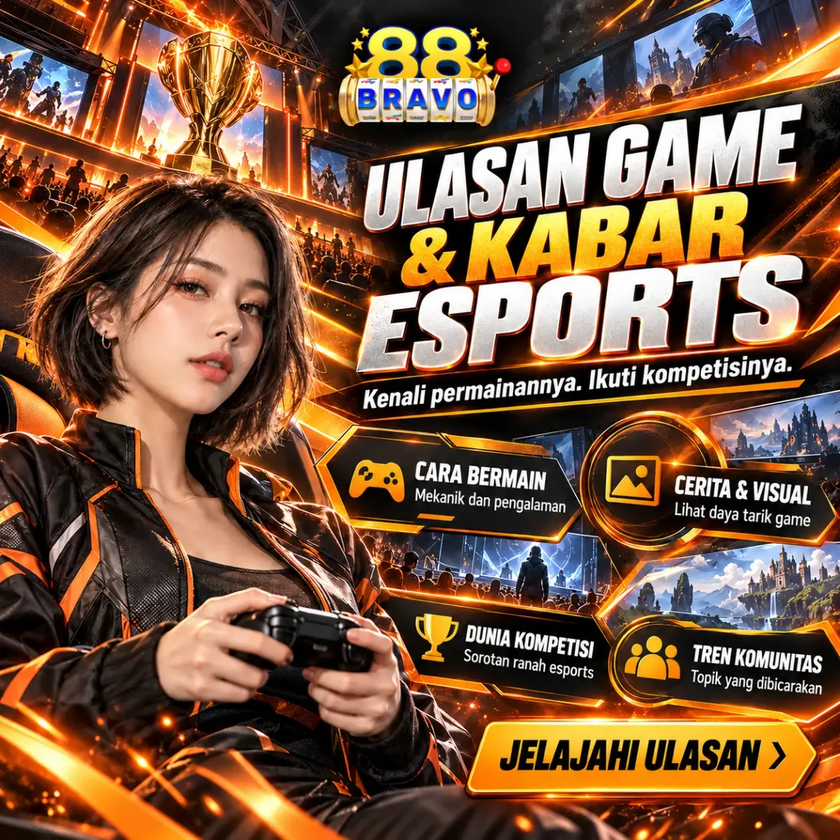 Banner sorotan Ikuti Kabar Game, eSports, dan Tren Digital di BRAVO88 — BRAVO88